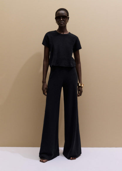 ME+EM Black Textured Wide-Leg Palazzo Pant