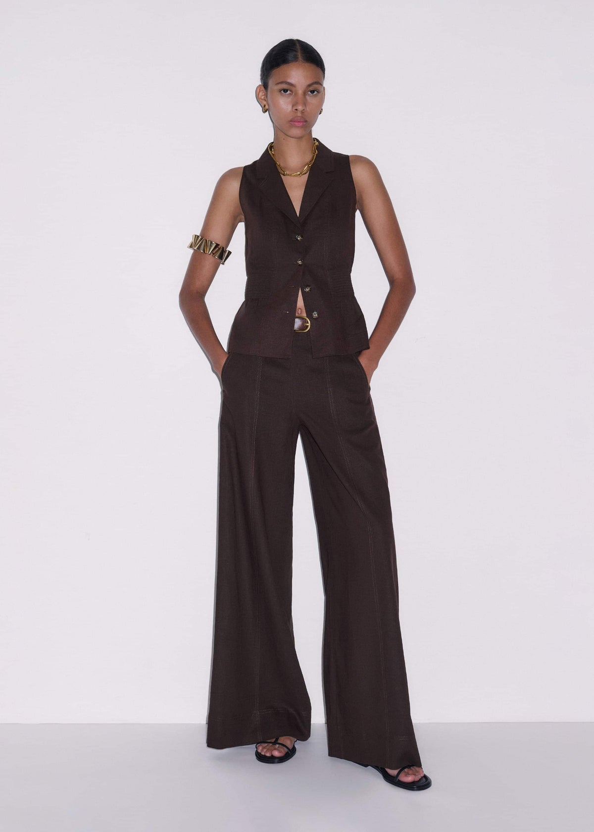 ME+EM Brown Wide-Leg Pant