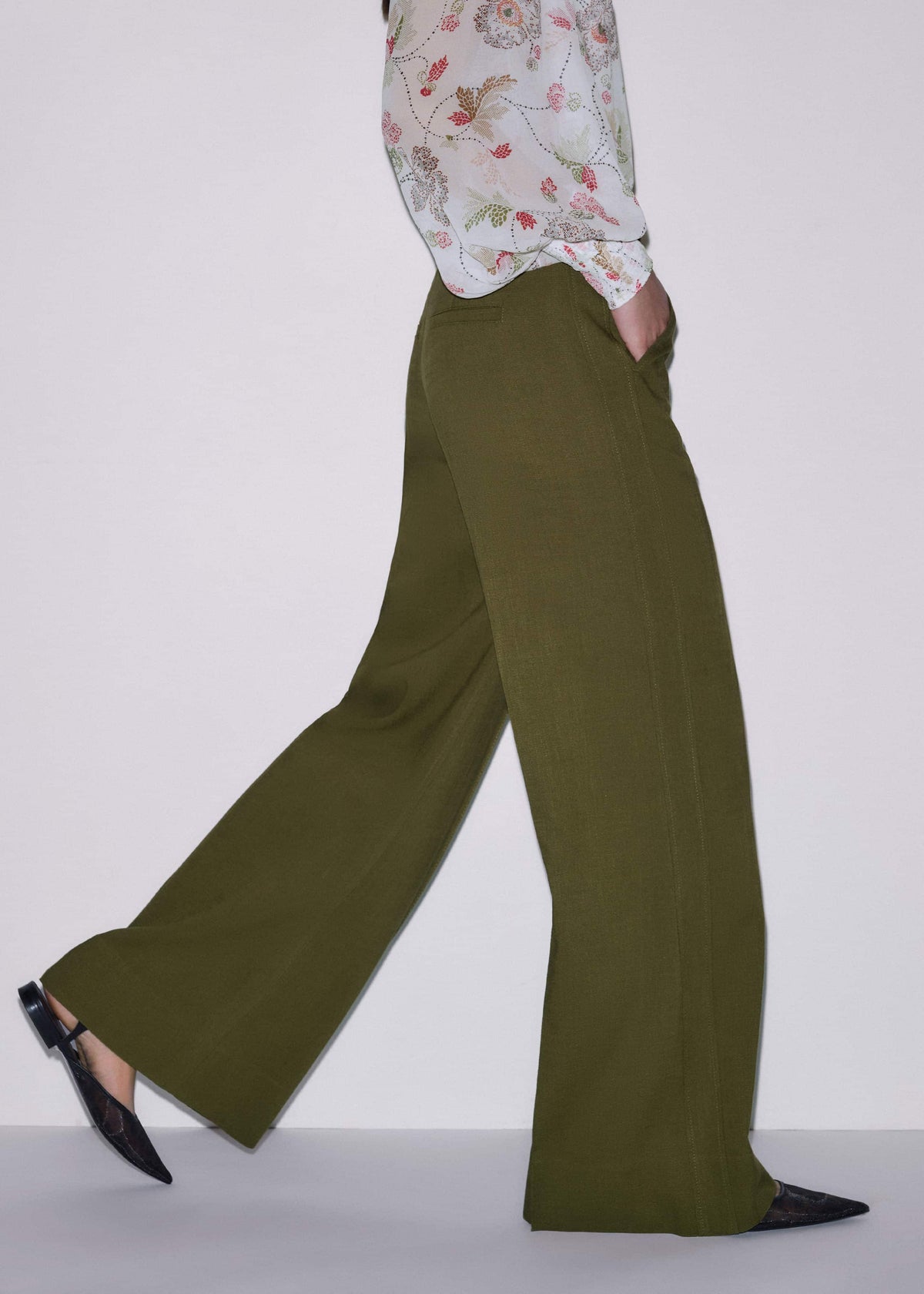 ME+EM Olive Green Forever Wide-Leg Pant