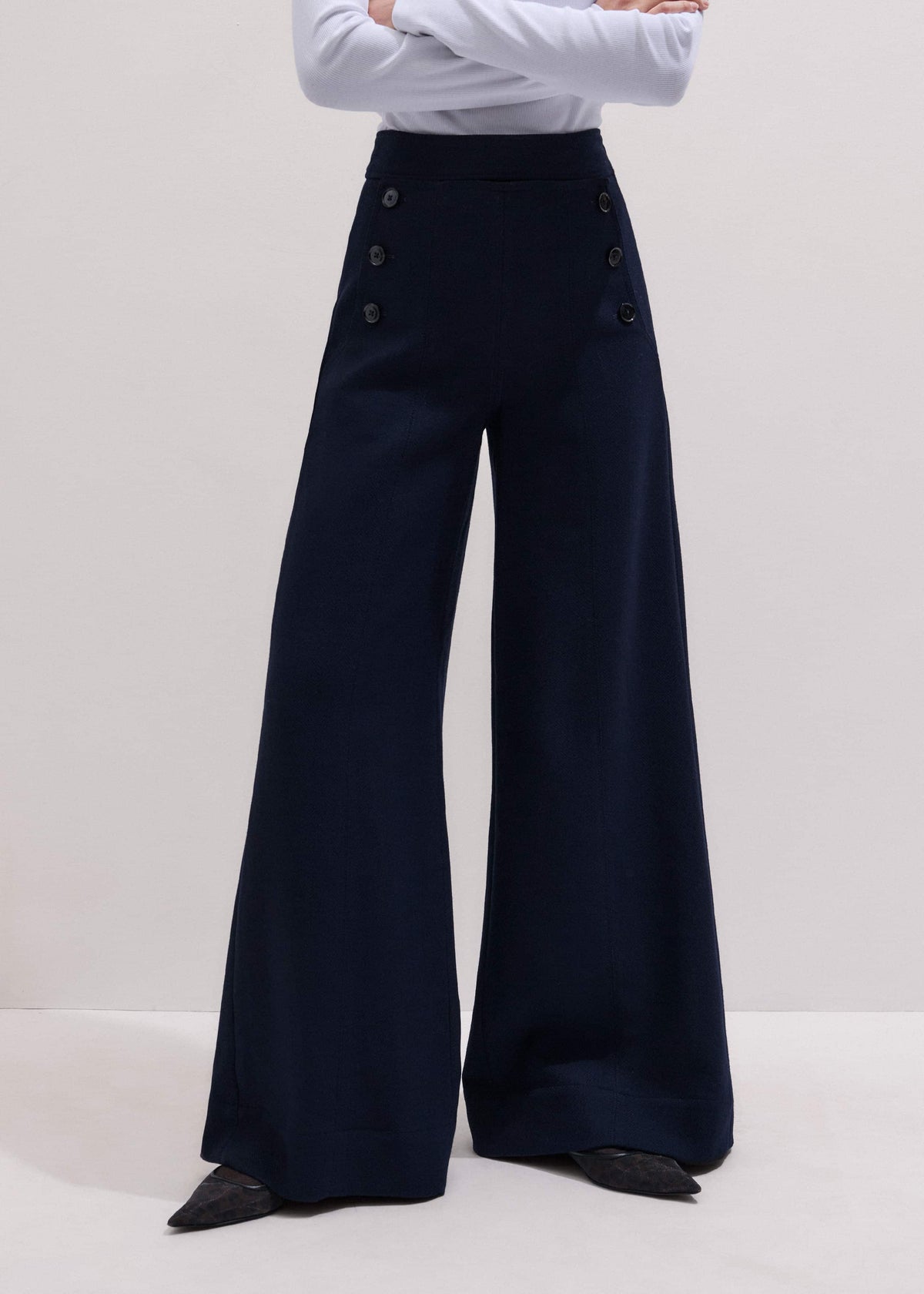 ME+EM Navy Button Front High Waist Wide-Leg Pant