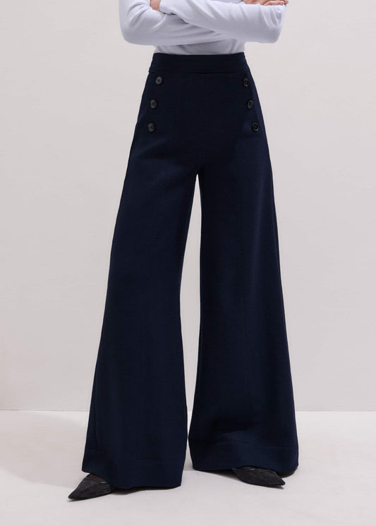 ME+EM Navy Button Front High Waist Wide-Leg Pant