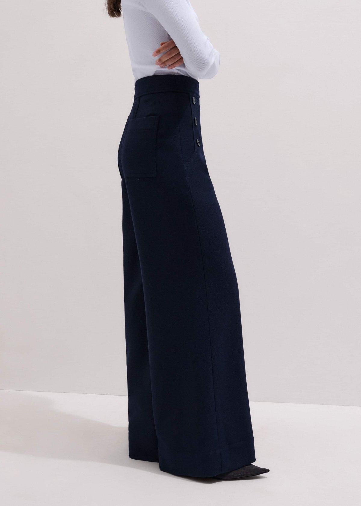 ME+EM Navy Button Front High Waist Wide-Leg Pant
