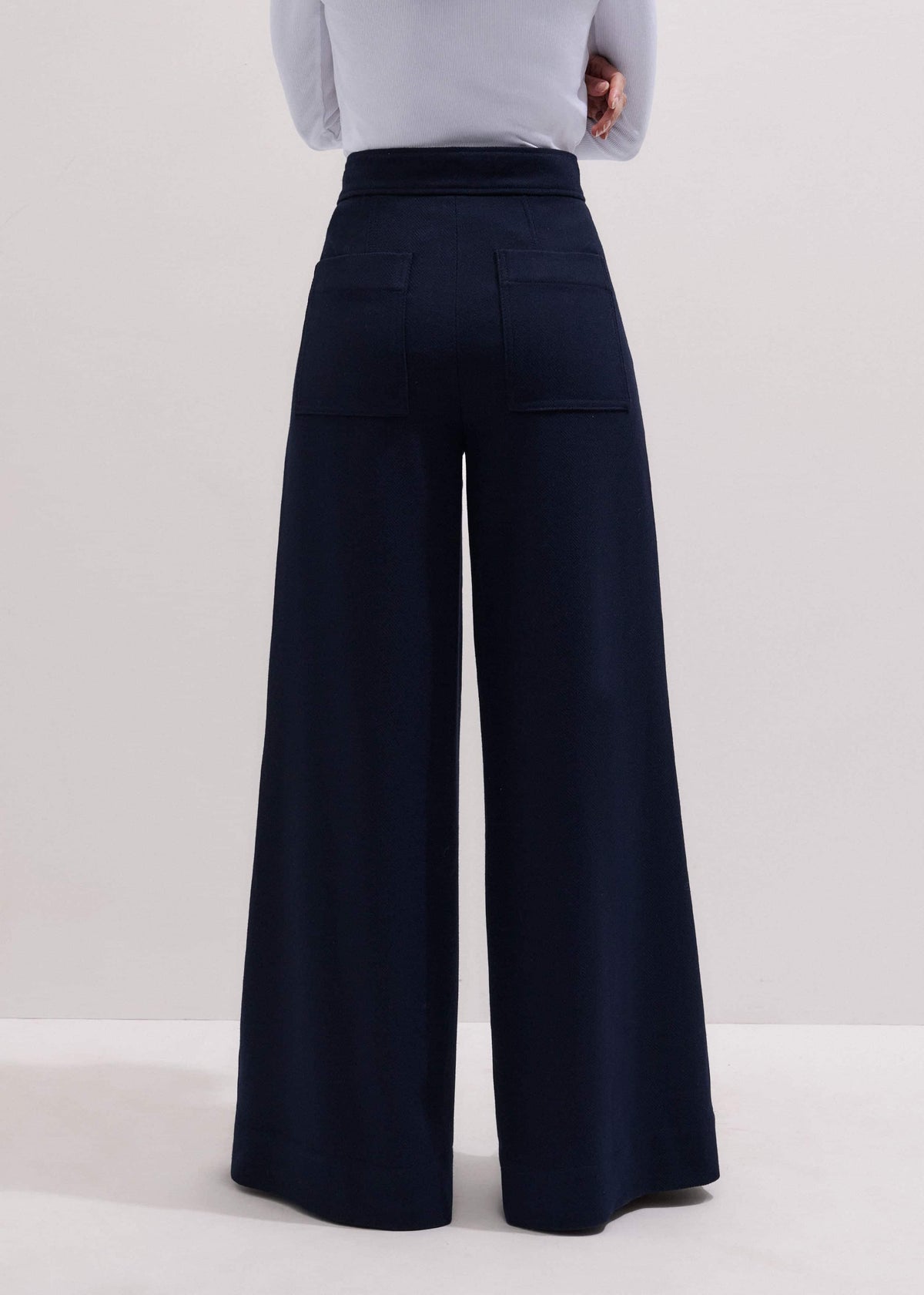 ME+EM Navy Button Front High Waist Wide-Leg Pant