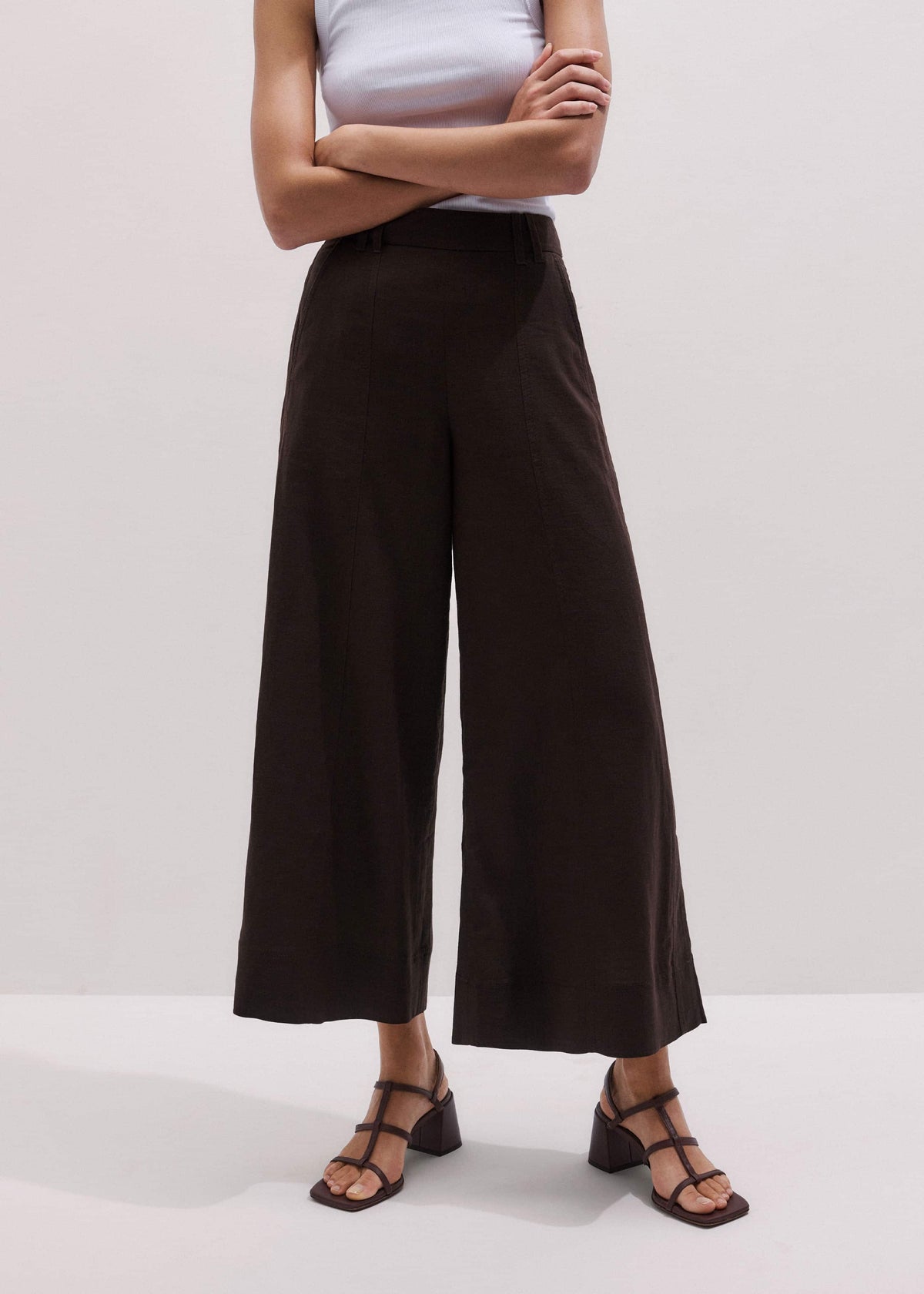 ME+EM Brown Crop Wide-Leg Pant