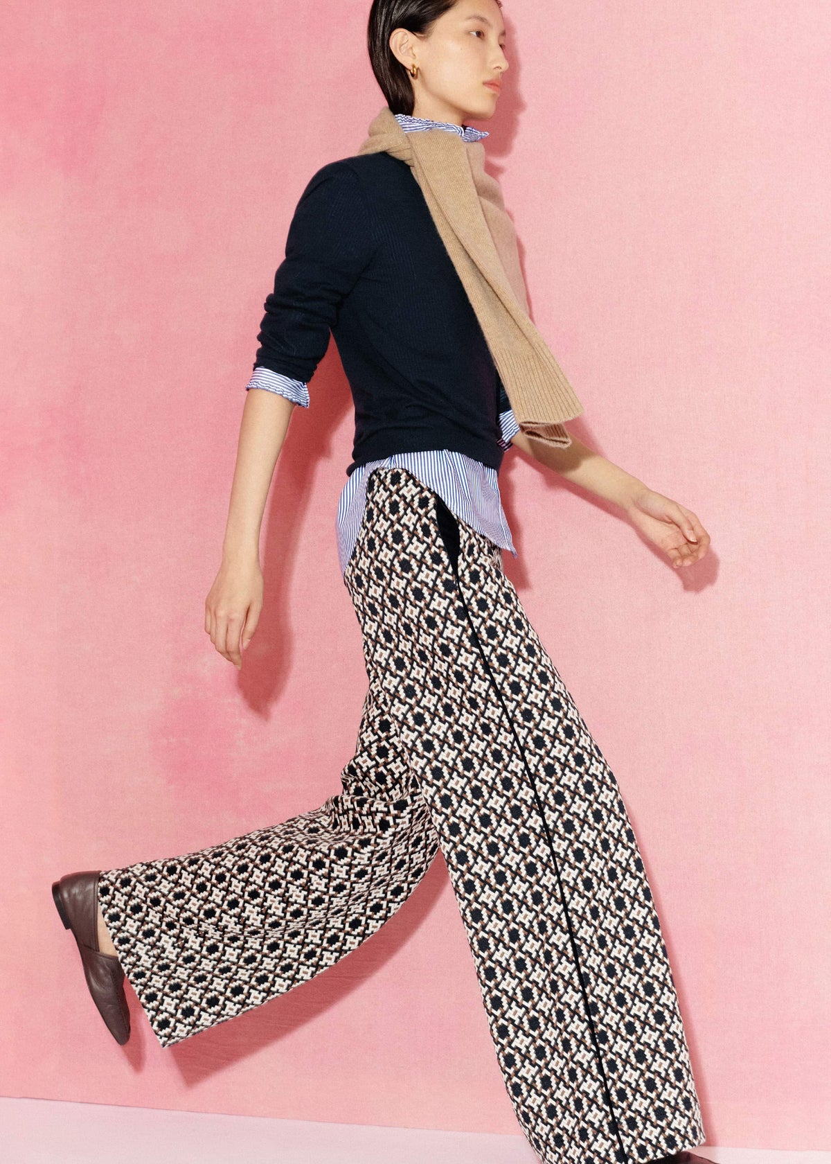 ME+EM Navy Graphic Jacquard Wide-Leg Pant