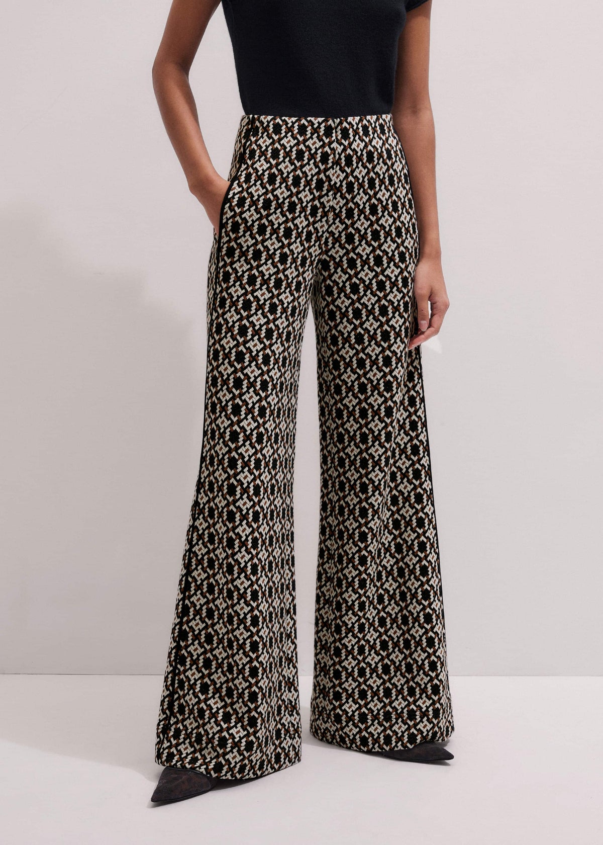 ME+EM Navy Graphic Jacquard Wide-Leg Pant