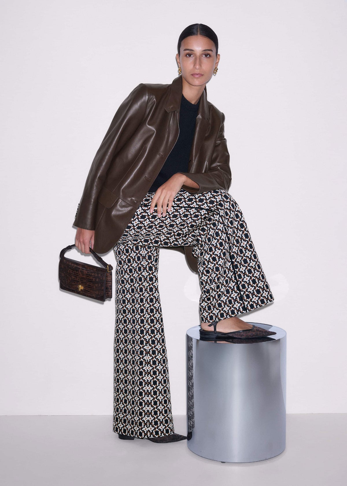 ME+EM Navy Graphic Jacquard Wide-Leg Pant