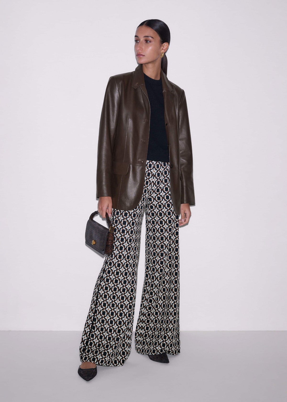 ME+EM Navy Graphic Jacquard Wide-Leg Pant