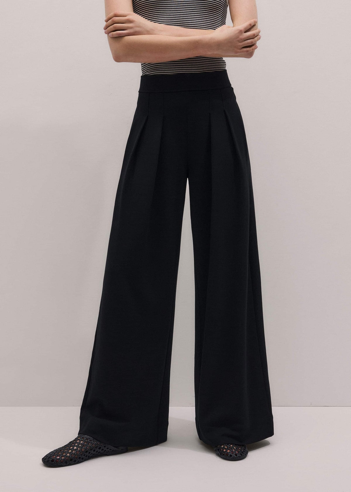 ME+EM Black Luxe Travel Tailoring Wide-Leg Pant