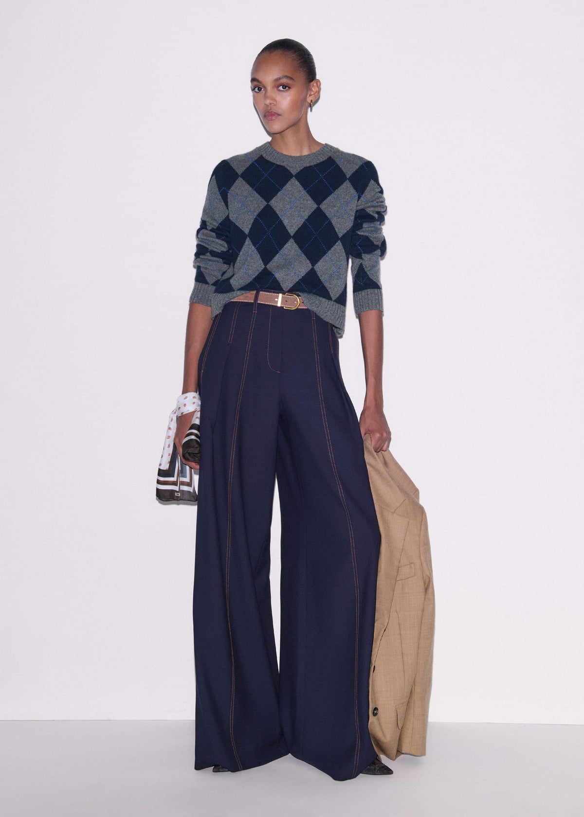 ME+EM Navy Contrast Top Stitch Wide-Leg Pant