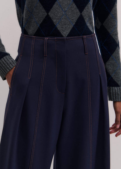 ME+EM Navy Contrast Top Stitch Wide-Leg Pant