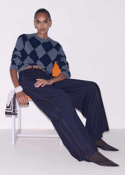 ME+EM Navy Contrast Top Stitch Wide-Leg Pant