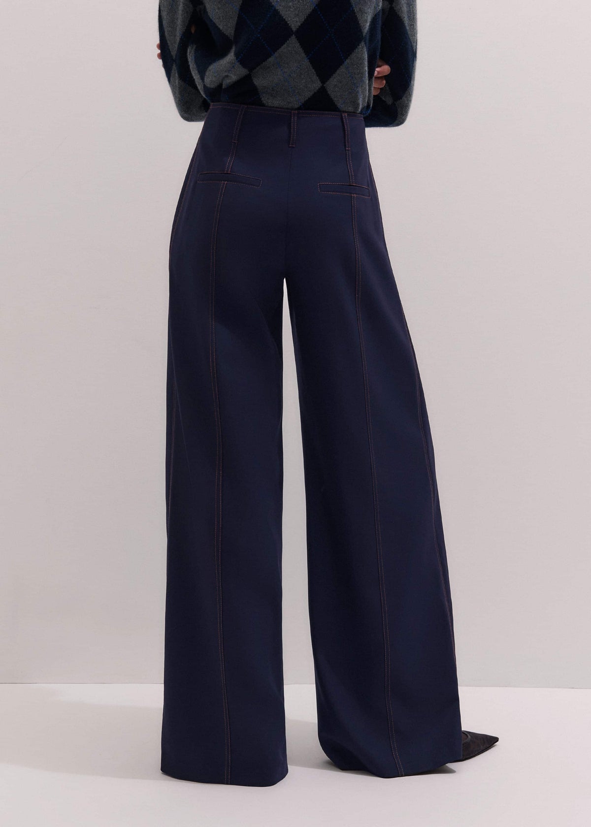 ME+EM Navy Contrast Top Stitch Wide-Leg Pant