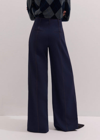 ME+EM Navy Contrast Top Stitch Wide-Leg Pant