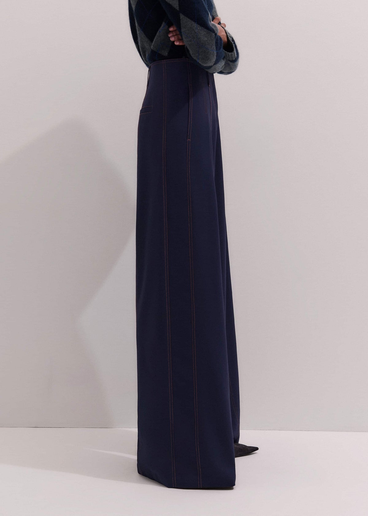 ME+EM Navy Contrast Top Stitch Wide-Leg Pant