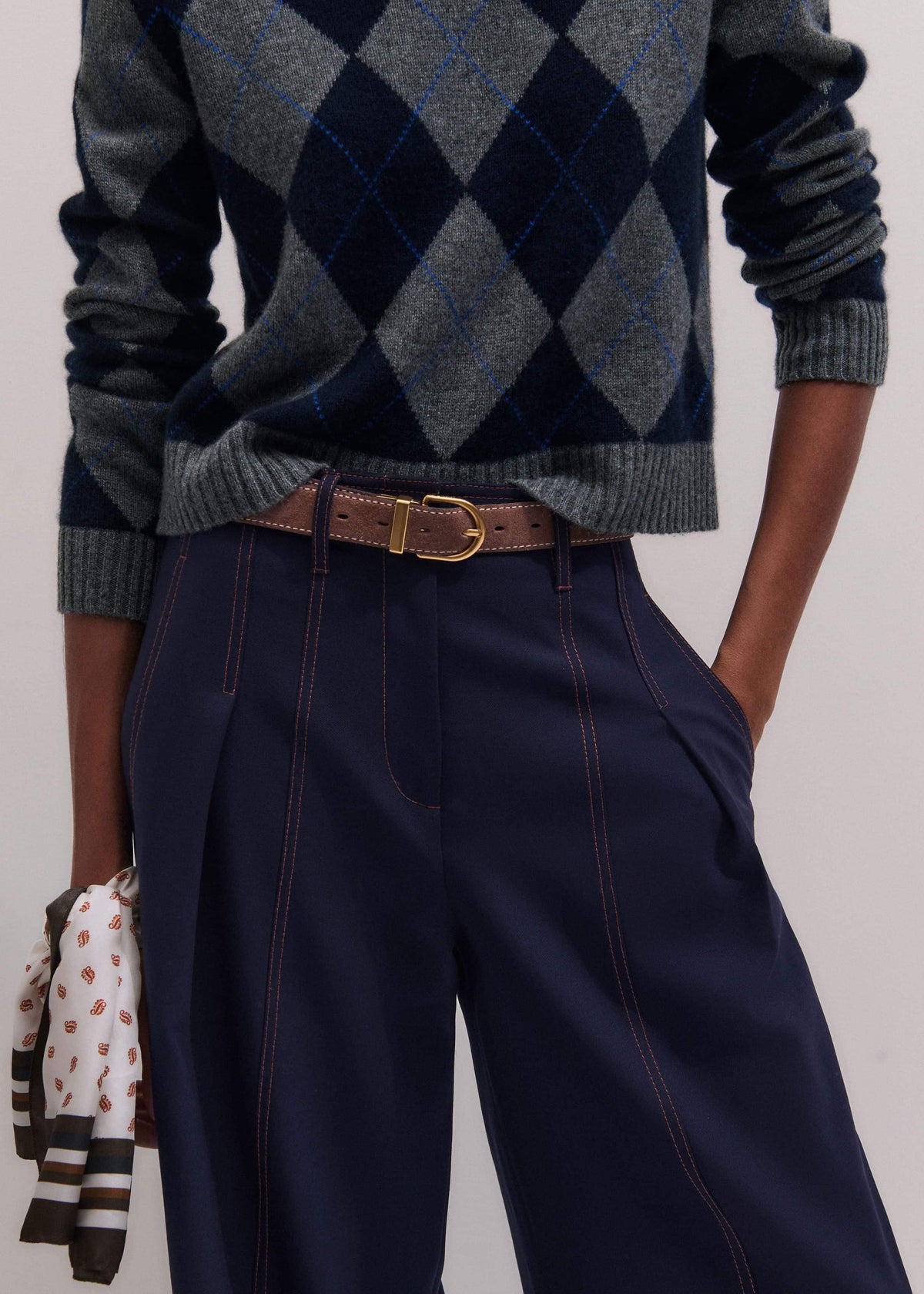 ME+EM Navy Contrast Top Stitch Wide-Leg Pant