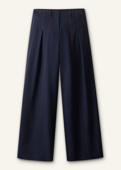 ME+EM Navy Contrast Top Stitch Wide-Leg Pant