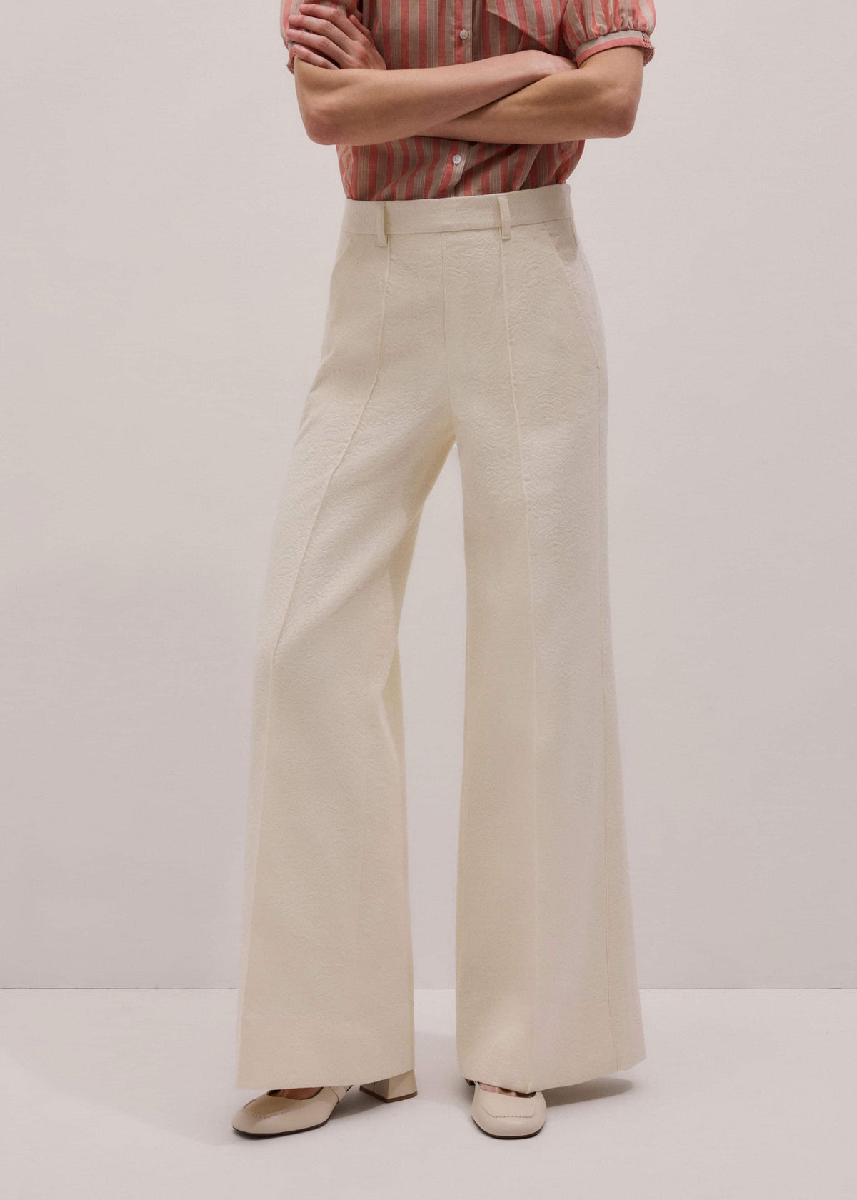 ME+EM Ivory Luxe Jacquard Wide-Leg Pant