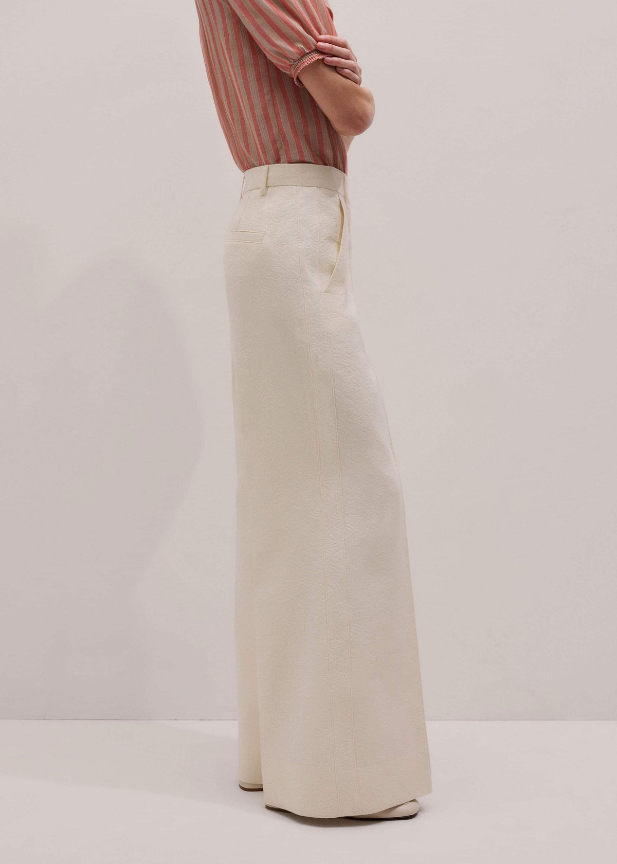 ME+EM Ivory Luxe Jacquard Wide-Leg Pant