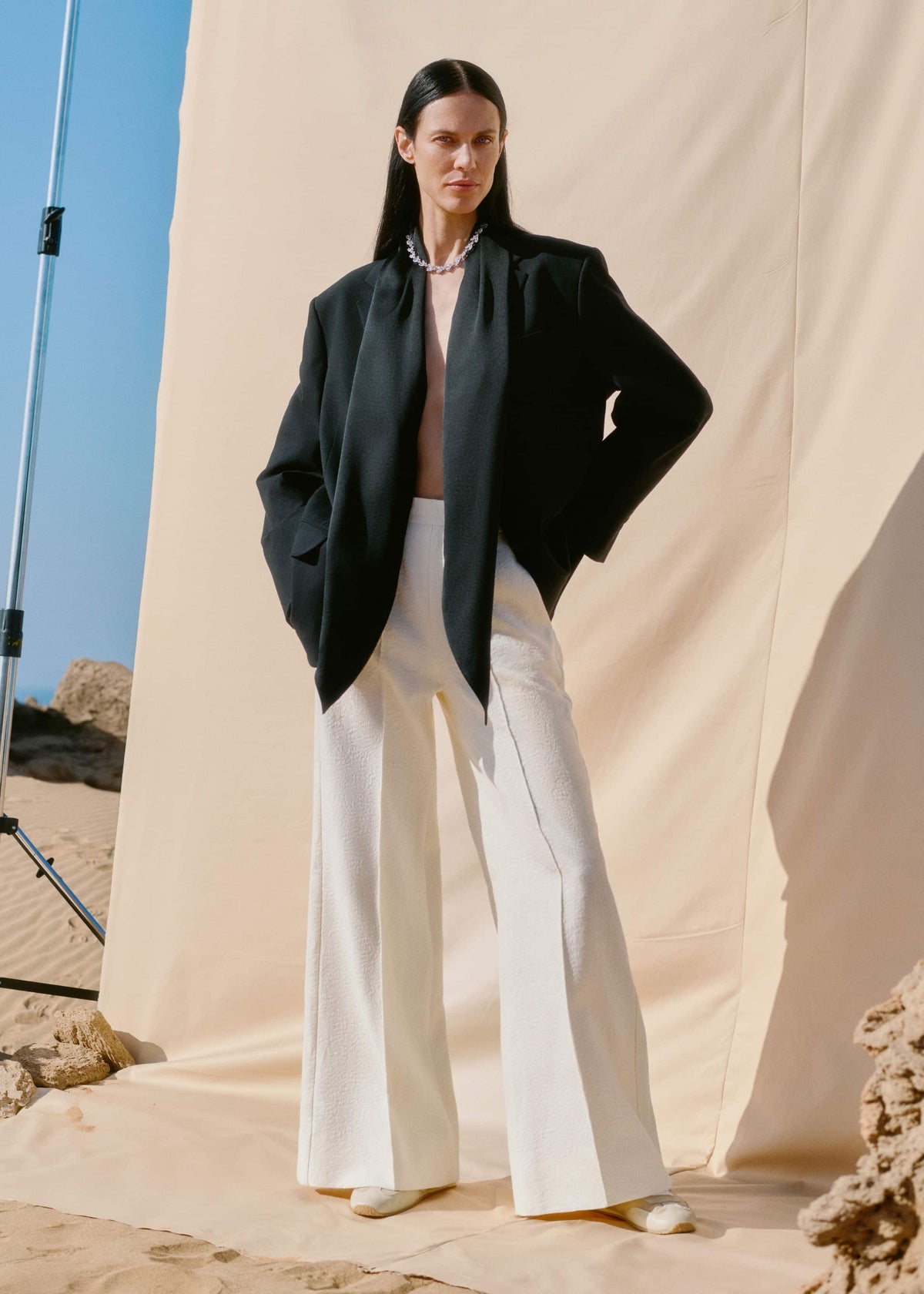ME+EM Ivory Luxe Jacquard Wide-Leg Pant