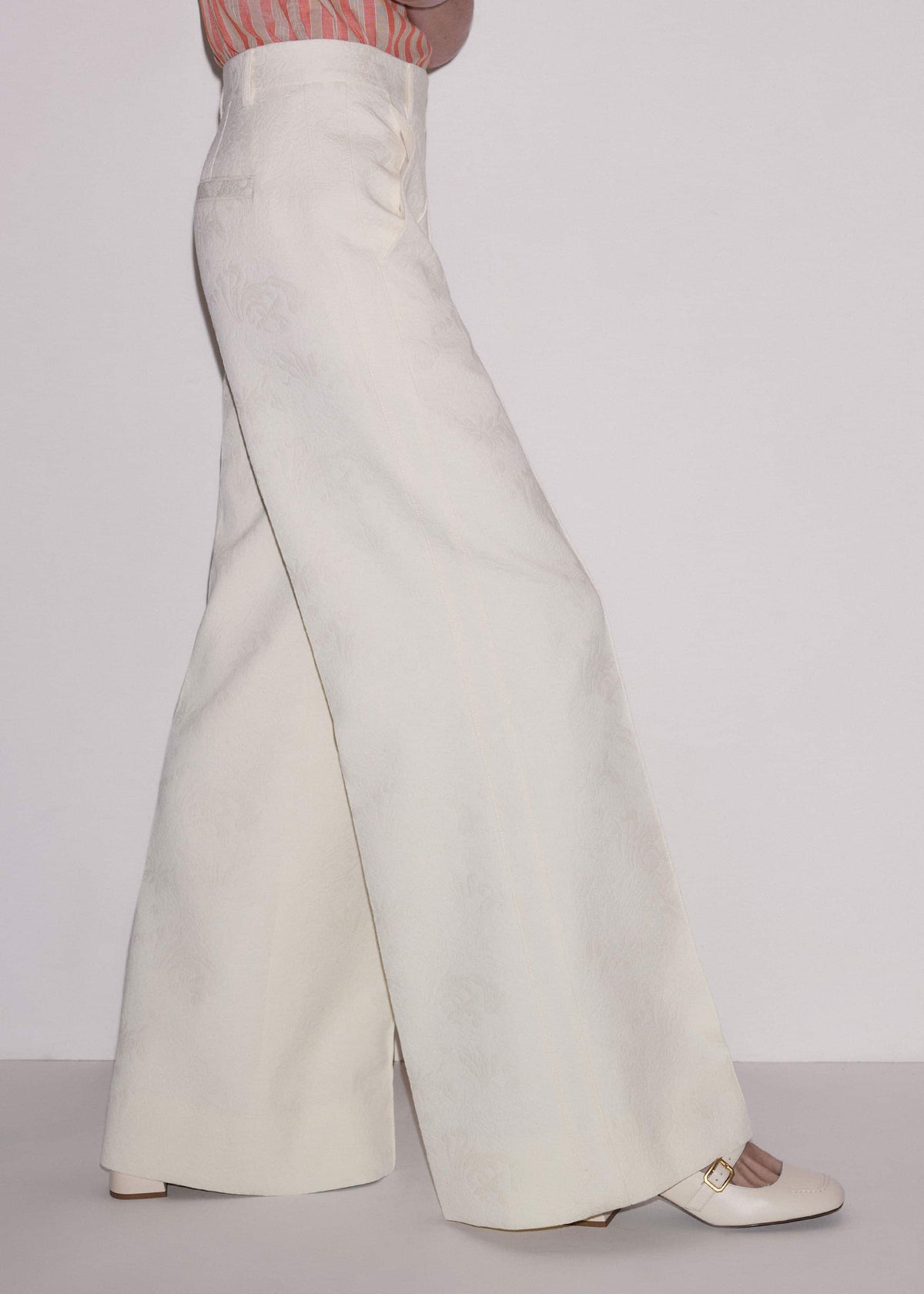 ME+EM Ivory Luxe Jacquard Wide-Leg Pant