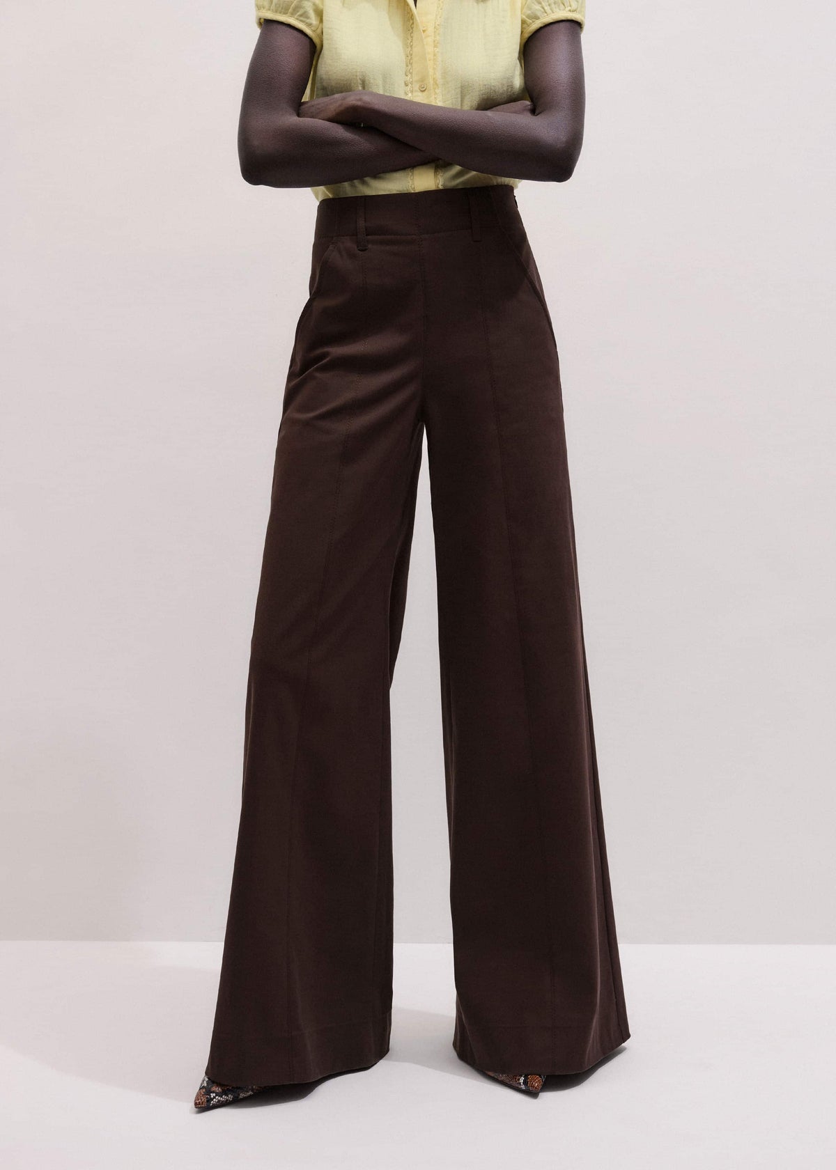 ME+EM Brown High Waist Wide-Leg Pant