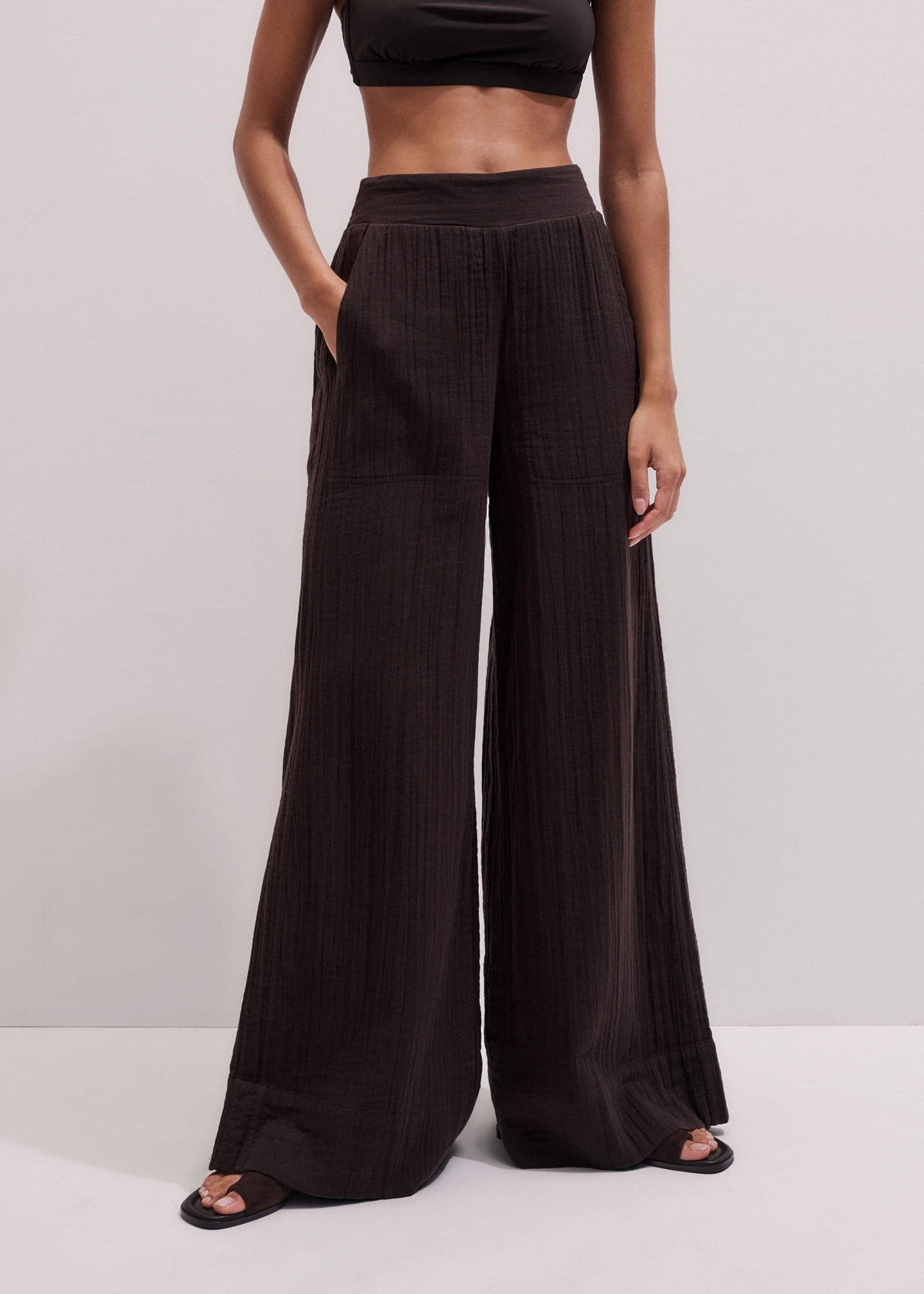 ME+EM Brown Cheesecloth Wide-Leg Pant