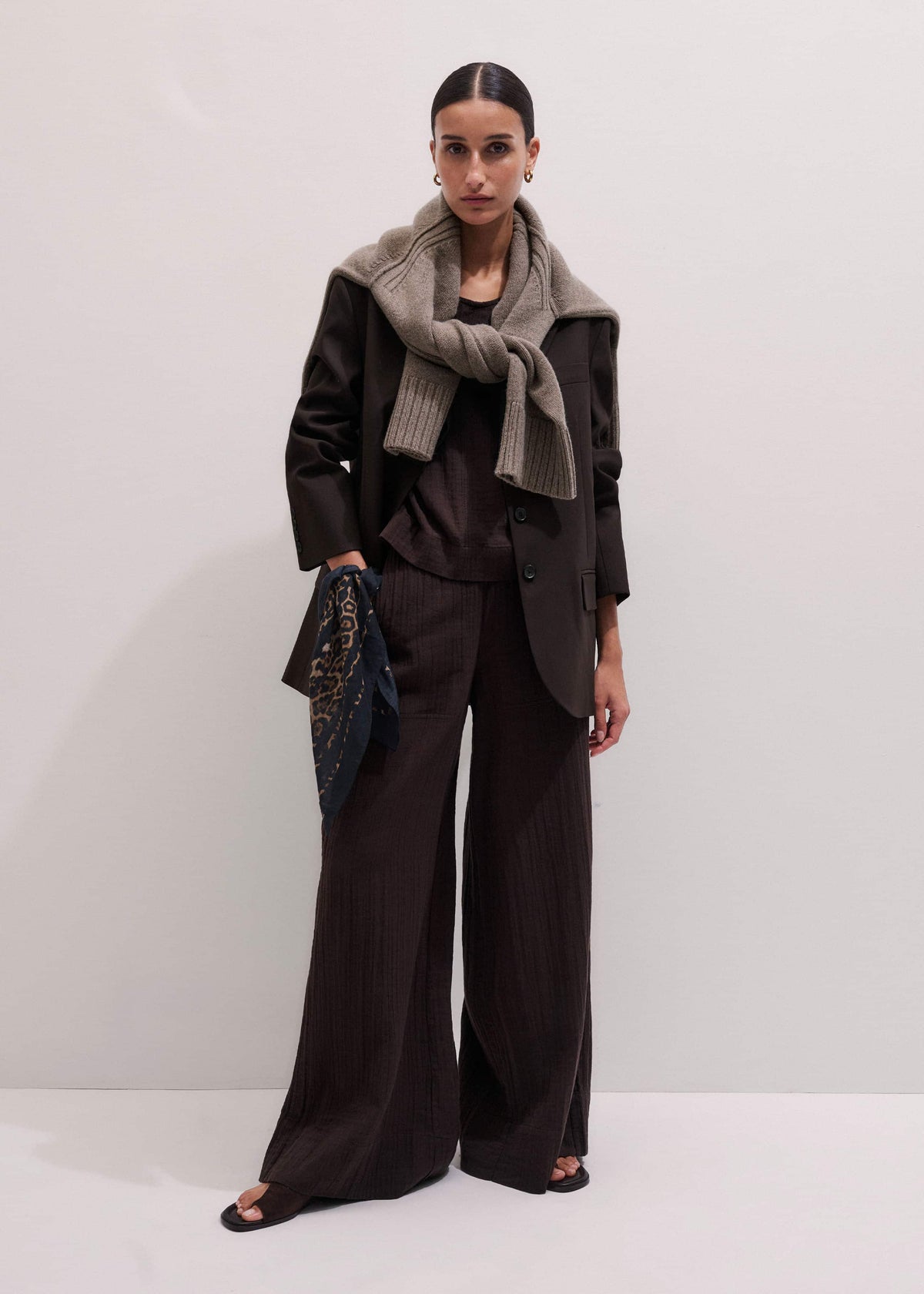 ME+EM Brown Cheesecloth Wide-Leg Pant