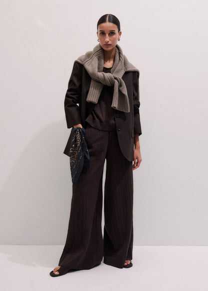 ME+EM Brown Cheesecloth Wide-Leg Pant