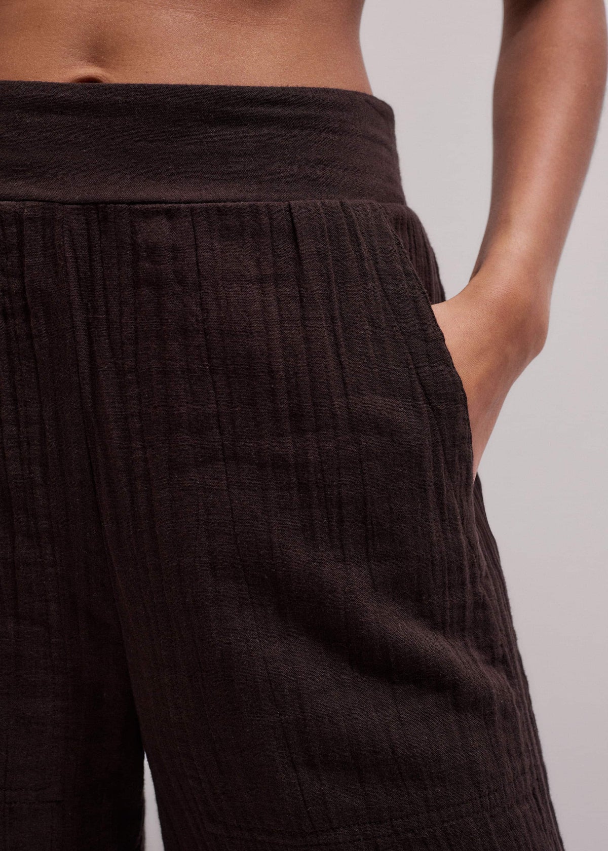 ME+EM Brown Cheesecloth Wide-Leg Pant