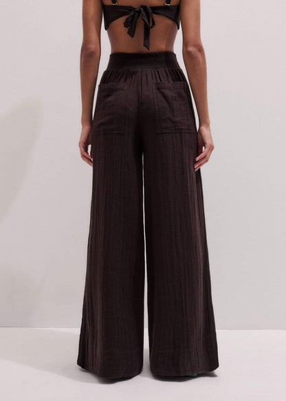 ME+EM Brown Cheesecloth Wide-Leg Pant