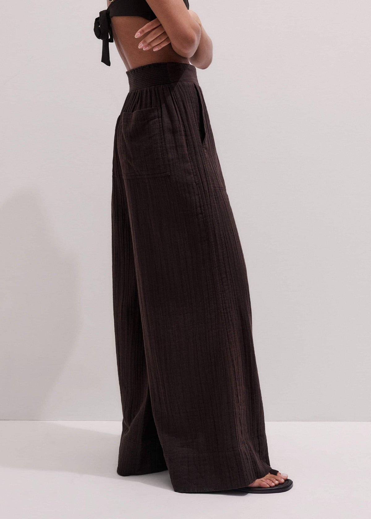 ME+EM Brown Cheesecloth Wide-Leg Pant