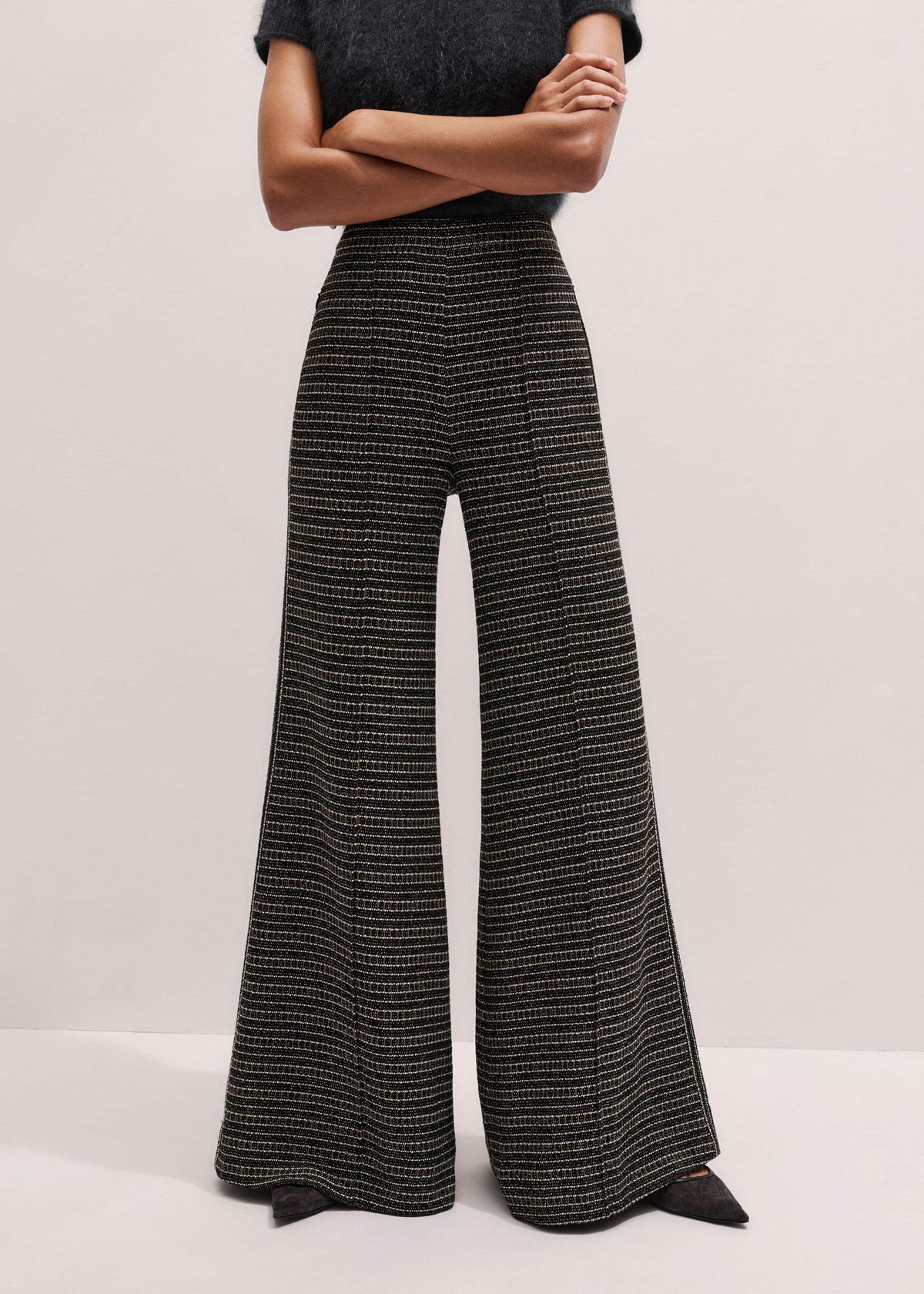 ME+EM Black Stripe Tweed Wide-Leg Pant