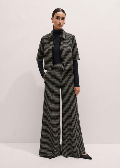 ME+EM Black Stripe Tweed Wide-Leg Pant