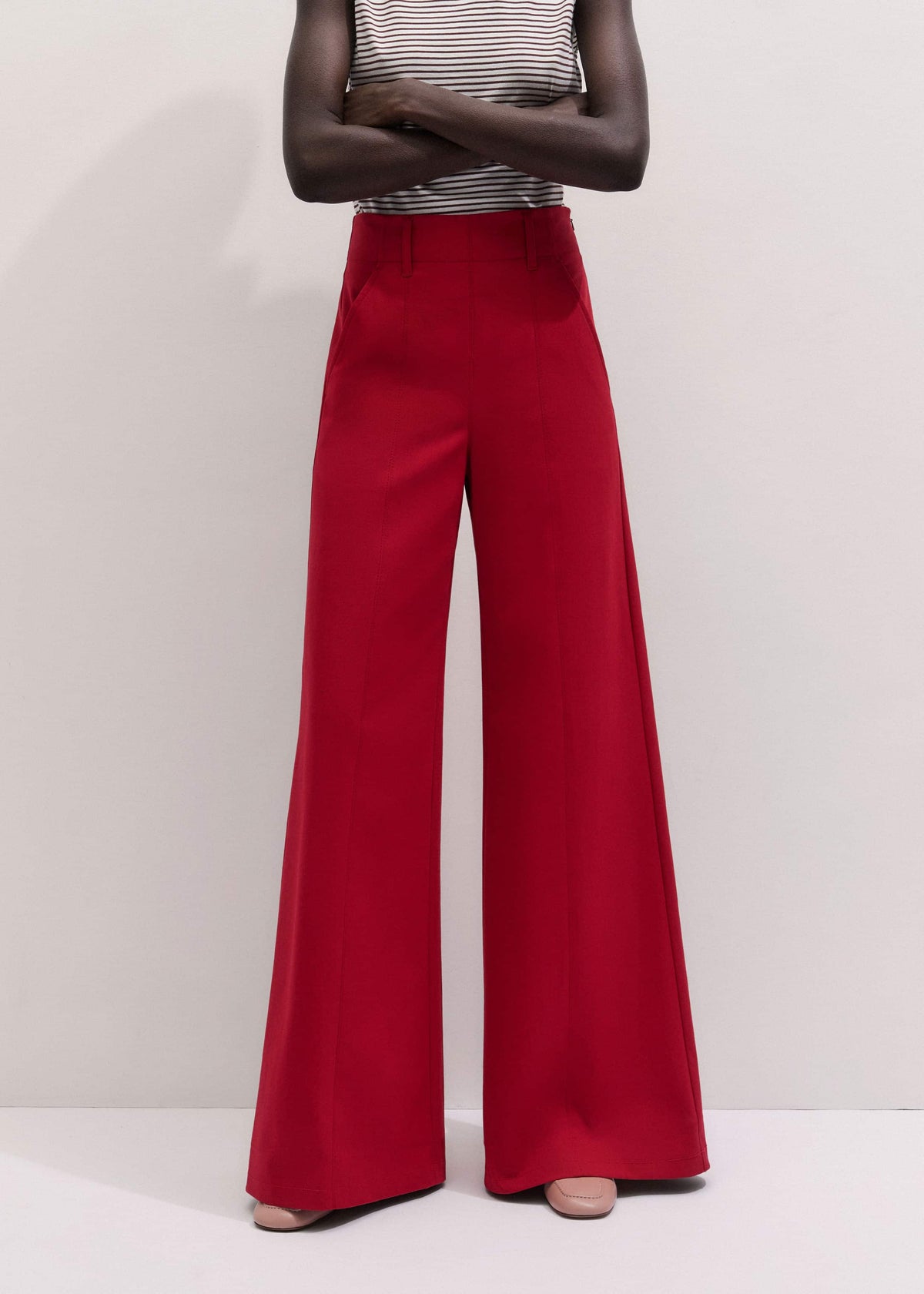 ME+EM Red High Waist Wide-Leg Pant