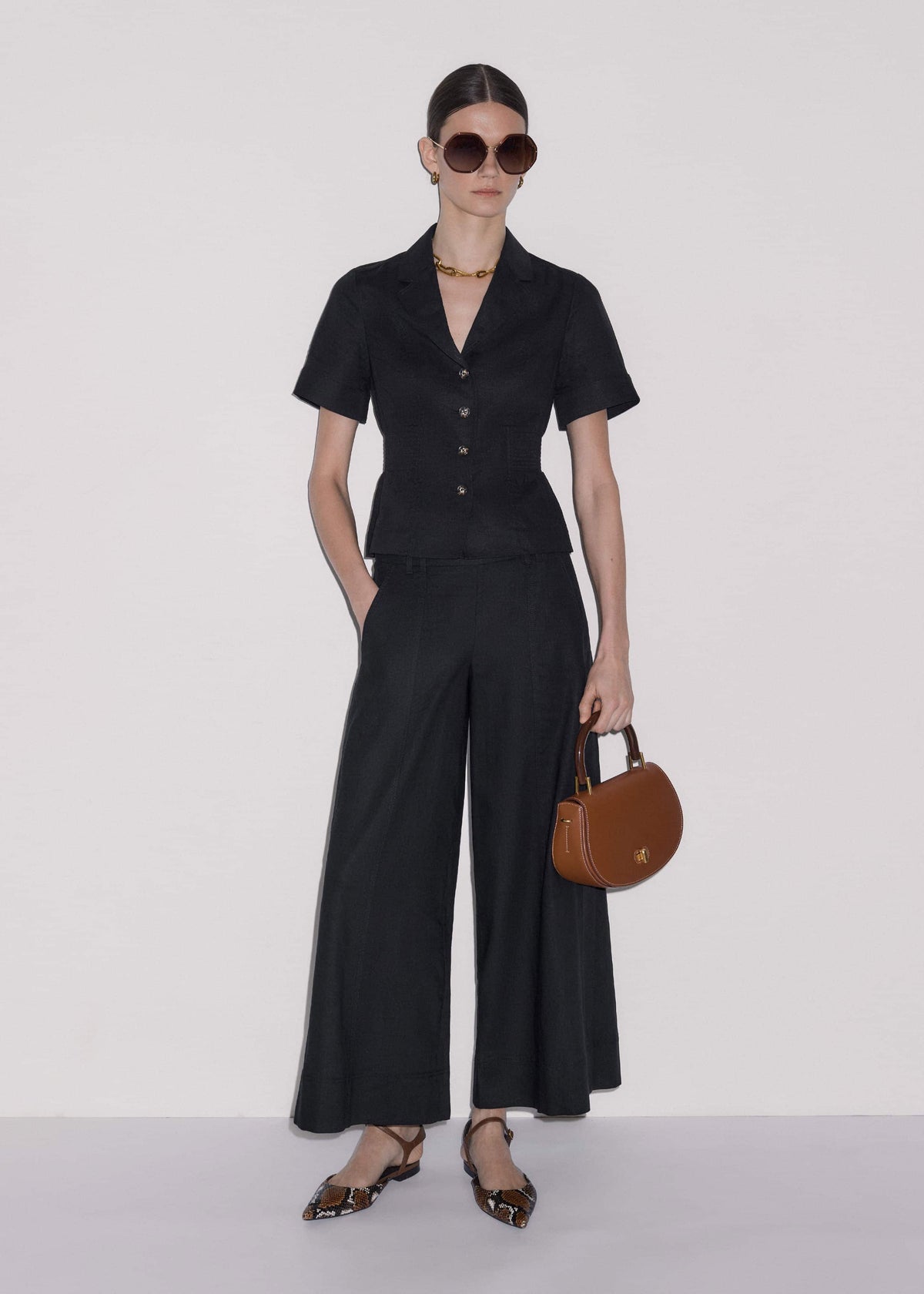 ME+EM Black Crop Wide-Leg Pant
