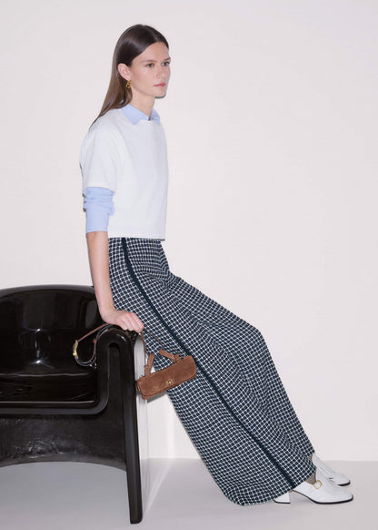 ME+EM Navy Textured Wide-Leg Pant