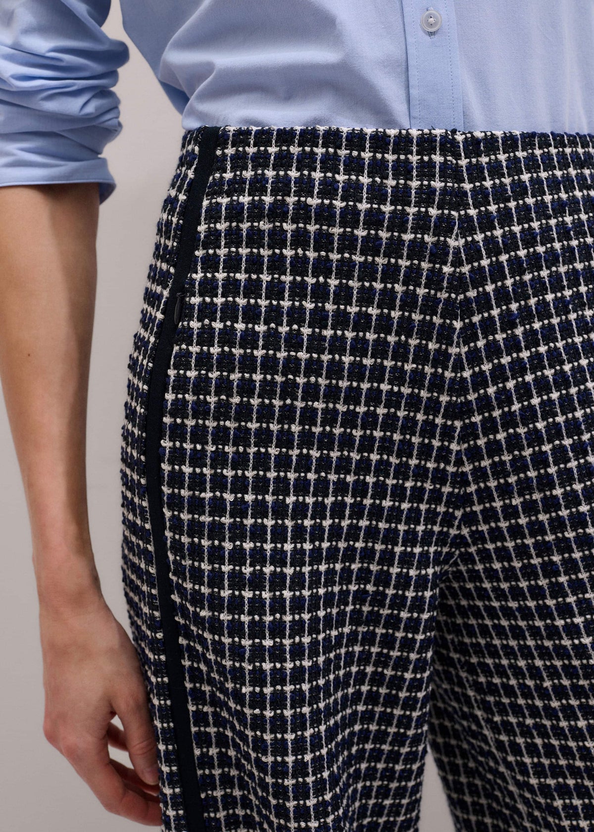 ME+EM Navy Textured Wide-Leg Pant
