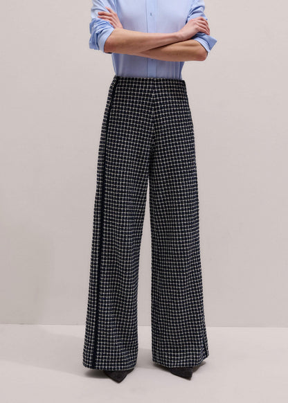ME+EM Navy Textured Wide-Leg Pant