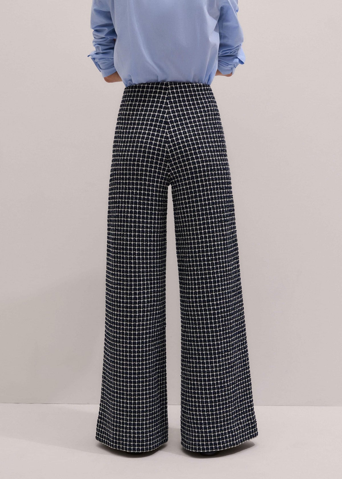 ME+EM Navy Textured Wide-Leg Pant