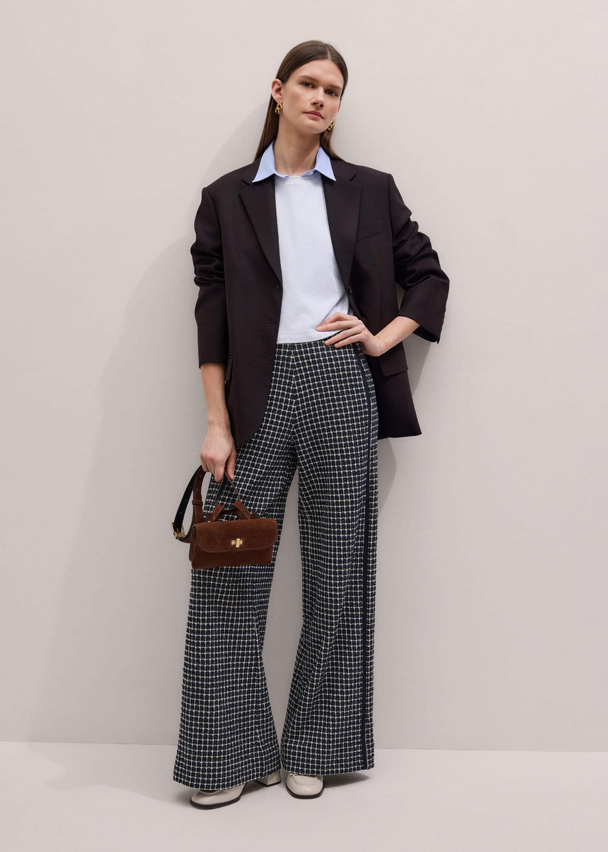 ME+EM Navy Textured Wide-Leg Pant