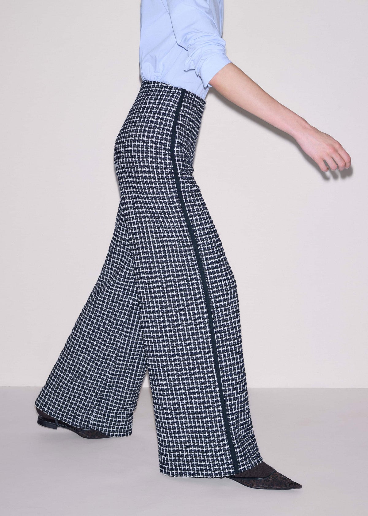ME+EM Navy Textured Wide-Leg Pant