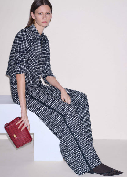 ME+EM Navy Textured Wide-Leg Pant