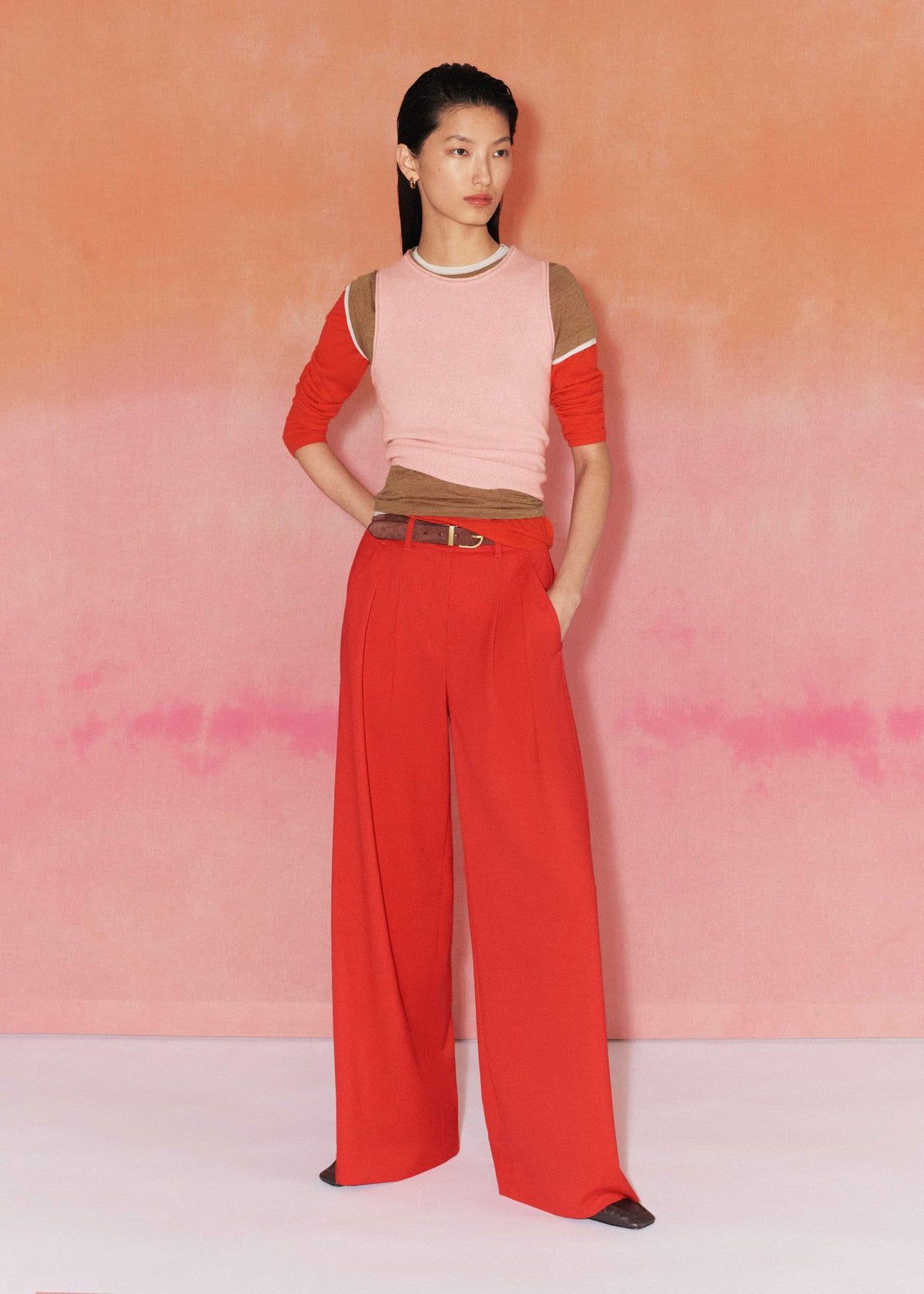 ME+EM Red Perfect Wide Pleat Front Pant