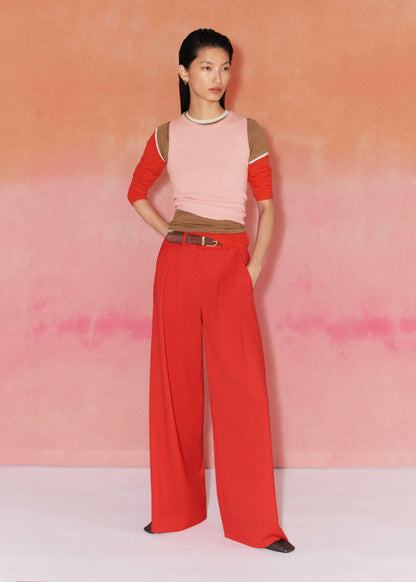 ME+EM Red Perfect Wide Pleat Front Pant