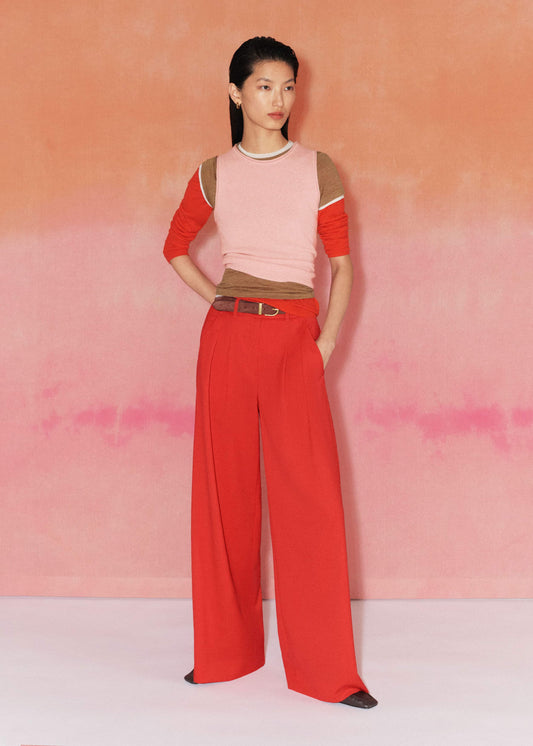 ME+EM Red Perfect Wide Pleat Front Pant