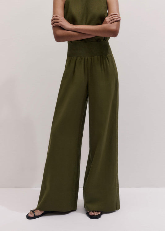 ME+EM Olive Green Shirred Wide Pant