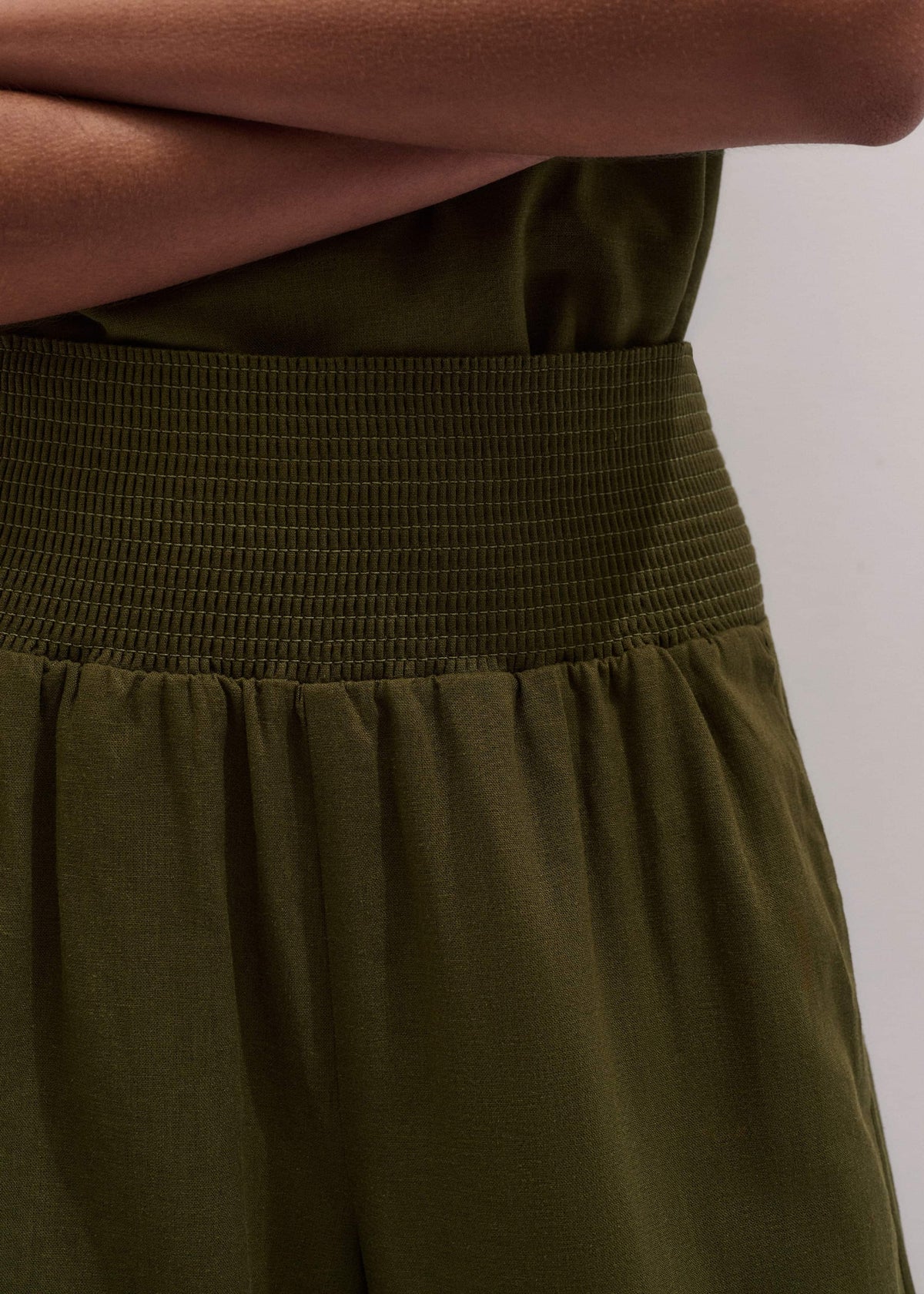 ME+EM Olive Green Shirred Wide Pant