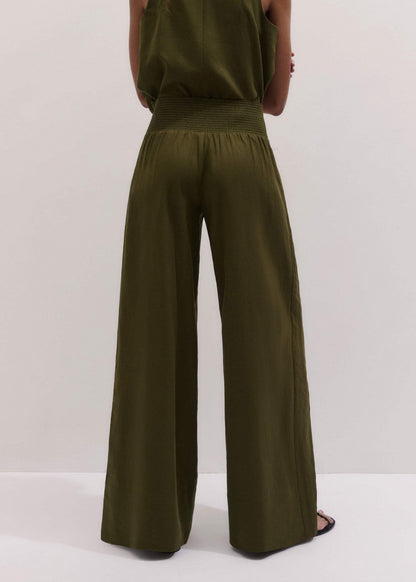 ME+EM Olive Green Shirred Wide Pant