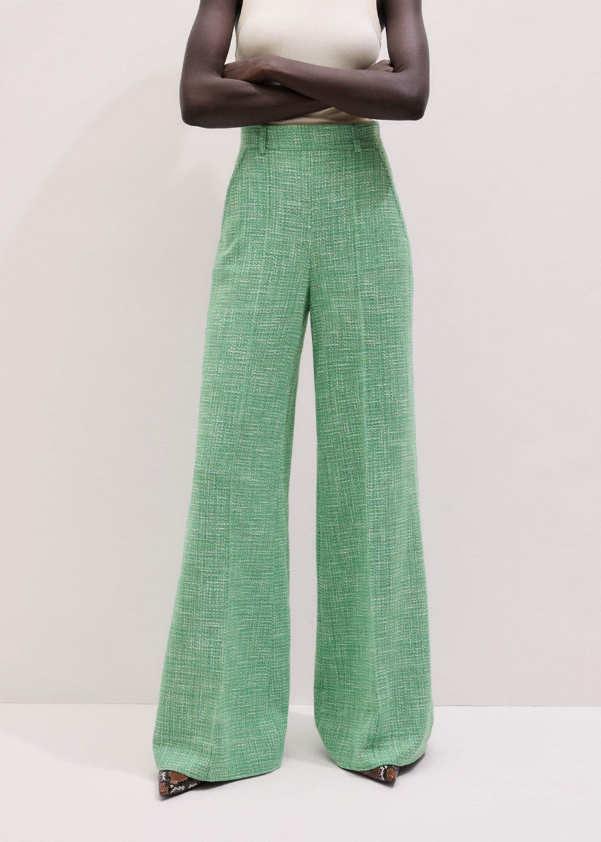 ME+EM Green Textured Wide-Leg Pant